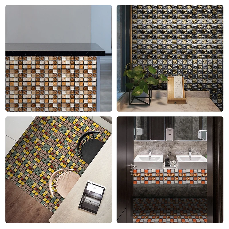 

10Pcs/lot 3D Mosaic Tile Stickers Wall Sticker Decal Self-adhesive PVC Material DIY Waterproof Living Room Decal Home Decoration