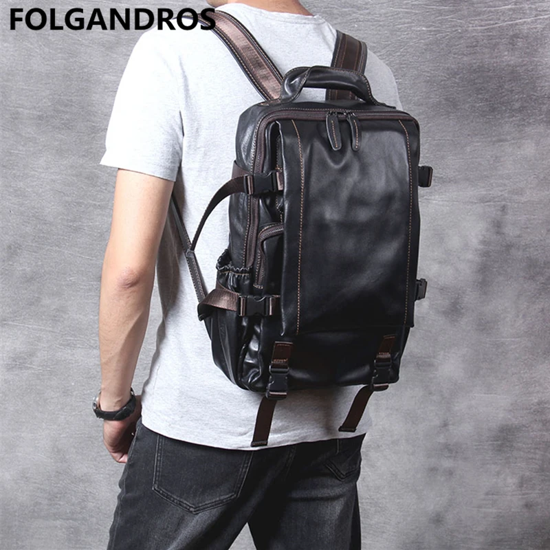 Рюкзак из натуральной воловьей кожи мужской брендовый дизайнерский школьный