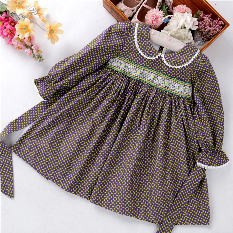 Весеннее платье для маленьких девочек хлопковое ручной работы с длинными