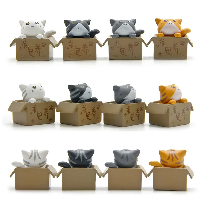 

4PCS/Lots Cartoon Egg Cat Poor Box Kitten Model Small Statue Car Figurine Crafts Garden Figure Ornament DIY Kitty Cat Miniatures