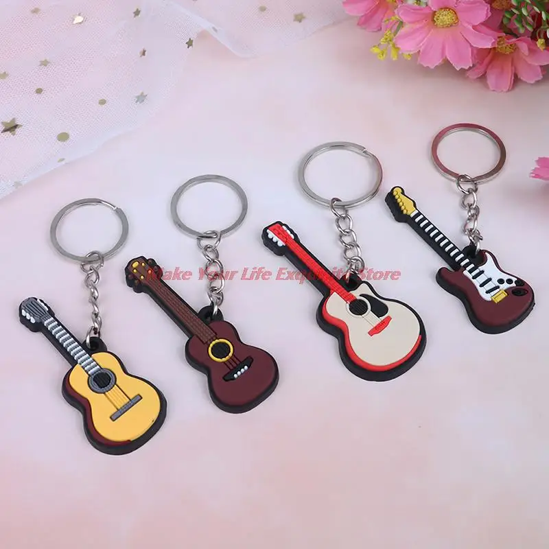 

2Pcs Soft Silicone Instrument Keychain Folk Electric Classical Guitar Ukulele