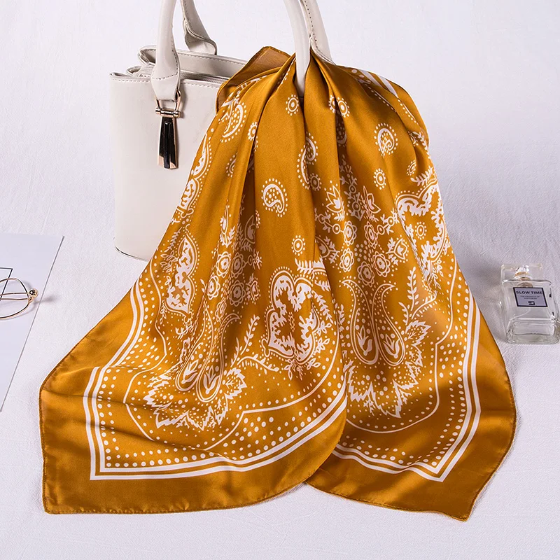 

2020 New Women Silk Scarf 70cm Square Hair Band Neck Wraps Women Foulard Neckerchief Print Satin Scarves For Bag Tie