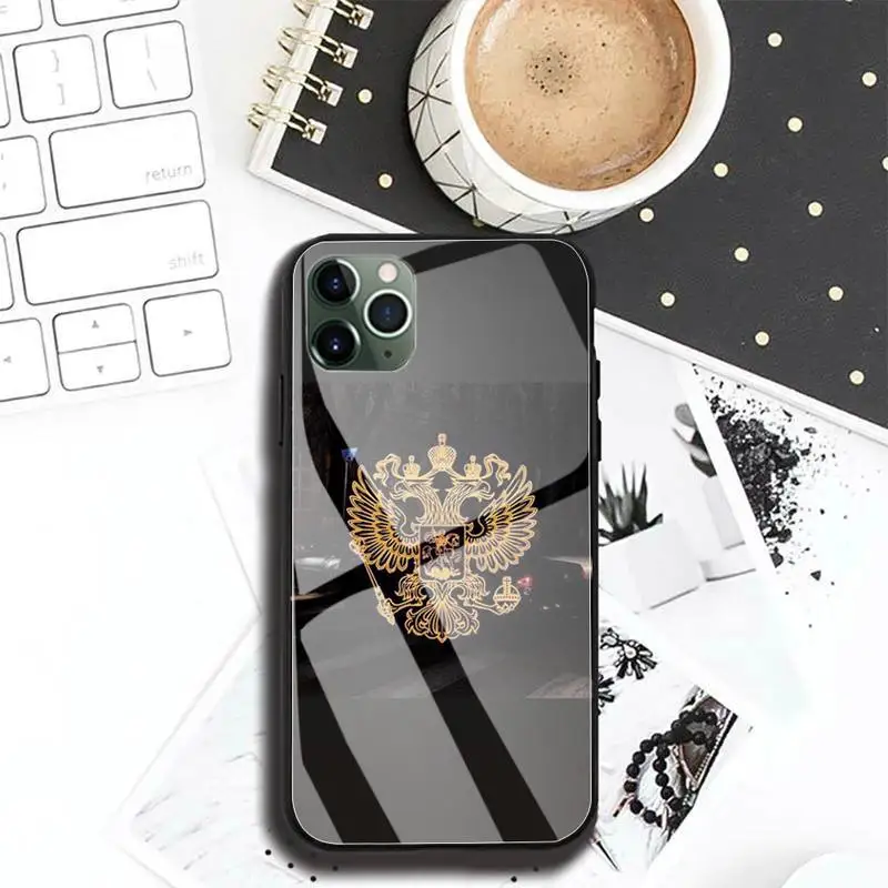 

Double-headed eagle KGB logo Phone Case case For Iphone 11 Pro MAX XR X 7 8Plus SE2020 DIY Shockproof Glass Soft Silicone Edge