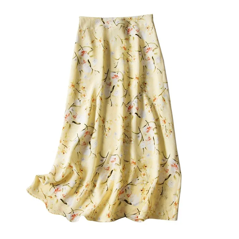 

Cornus Pink Fine Brushwork Hand-Painted Silk Printing Skirt 2020 Fashion New Style