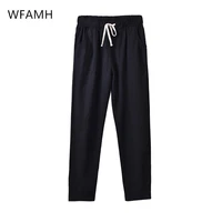 summer womens harem pants 2021 fashion linen loose thin section small feet casual nine point pocket cotton polyester pockets