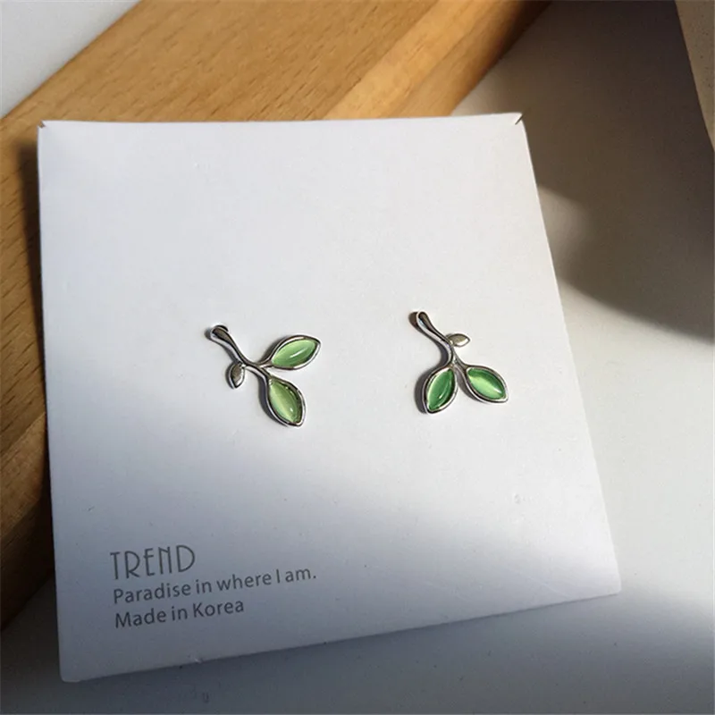 Серьги гвоздики кошачий глаз Mori в форме ветки дерева студенческие серьги женское