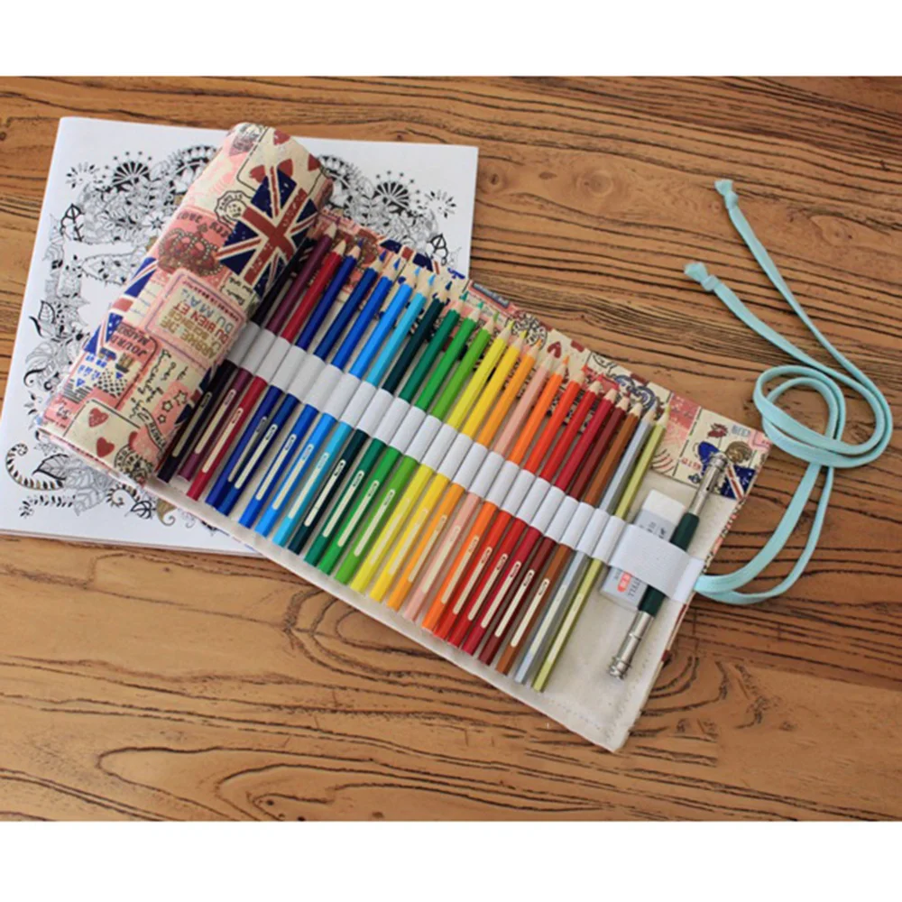 

UK Style Canvas Portable Knitting Rolling Pencil Roll Wrap Holder Pouch Case Storage Organizer With 36 Slots