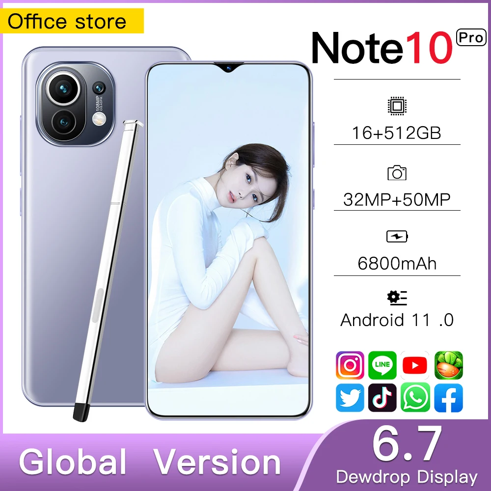 

Note10 Pro Smartphone 6.7 inch 5G16+512GB 6800mAh Unlocked Mobile Phones Android Telefones Celulares Global Version Cell Phone