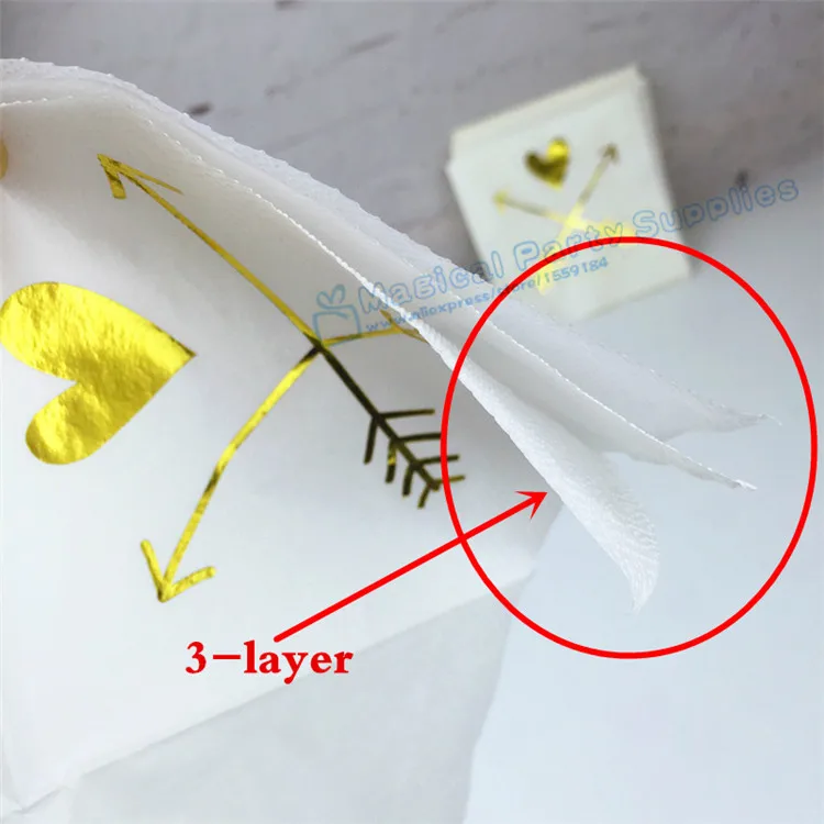 

Free Shipping 400pcs Metallic Gold Foil Cocktail Beverage Napkins White with Striped Hearts Tissue for Wedding Party Favor