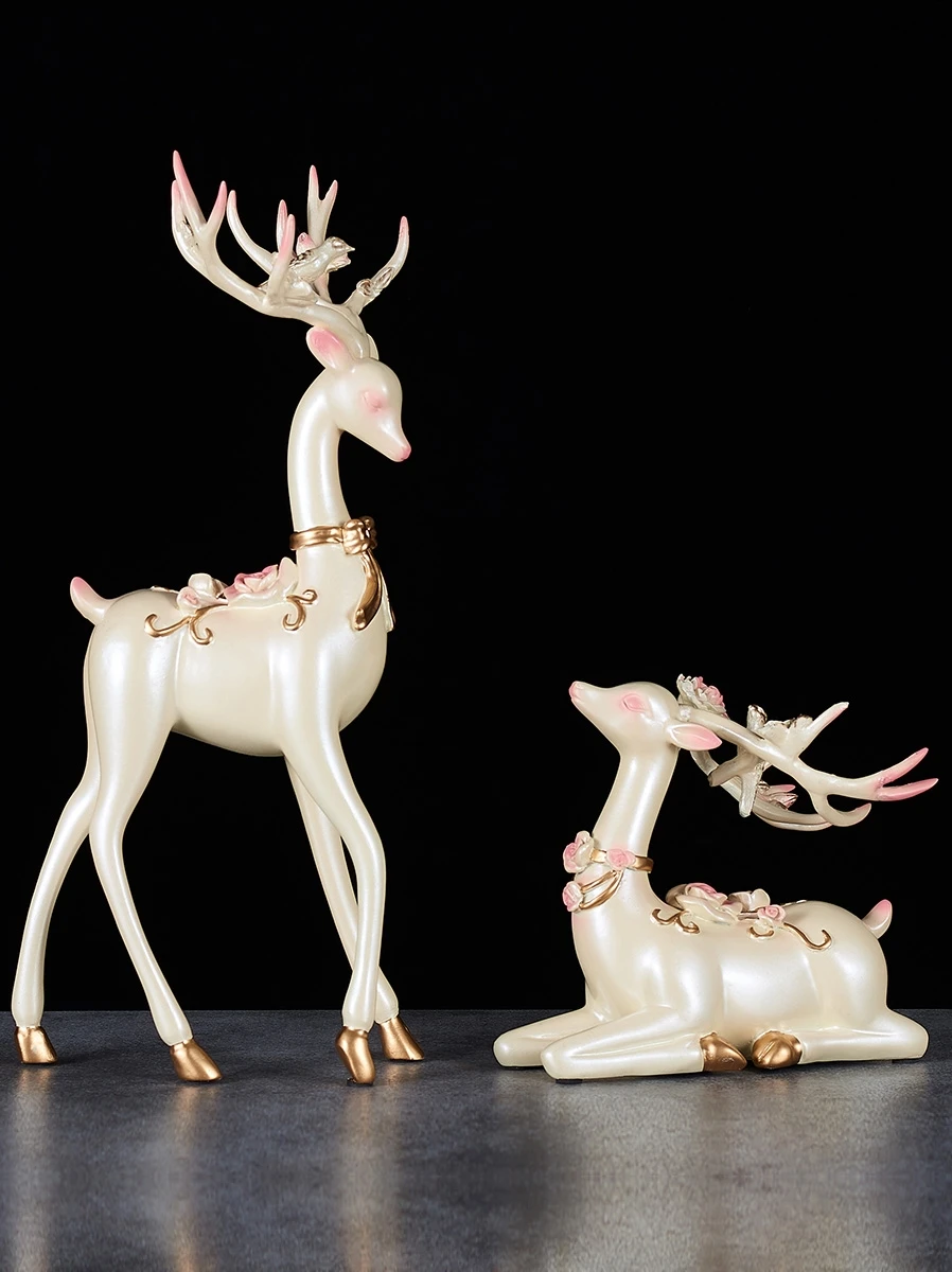 

Nordic Lucky Deer Round Birds Figurine Home Furnishing Decoration Crafts Modern Livingroom Desktop Creative Resin Ornament Decor