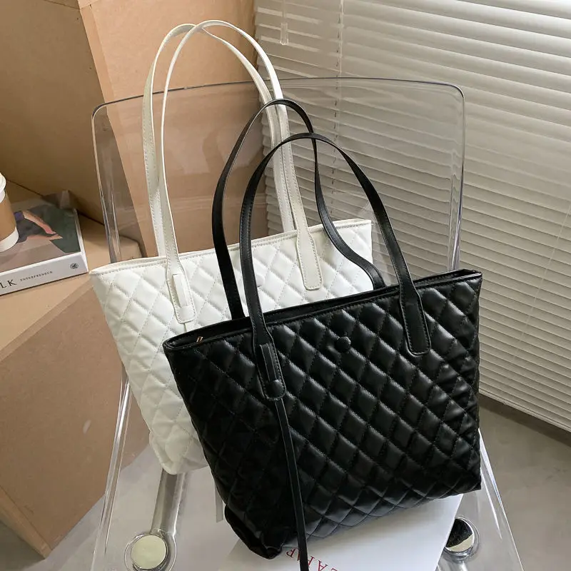 

Women'S Tote Bag 2021 New Luxury Handbags With Zipper Large-Capacity Rhombic Totes Quilting Pu Leather Big Female Shoulder Bags