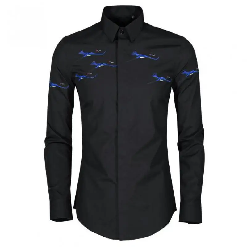 

2021 Men Shirts Plus Size 4xl Luxury Flying Crane Embroidery Long Sleeve Mens Dress Shirts Fashion Mens Shirts Casual Slim Fit