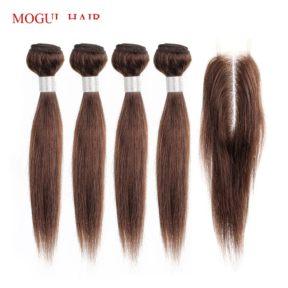 MOGUL волосы 50 г/шт. 4 пучка с 2x6 Ким К кружево Закрытие темно-коричневый бразильский прямой не Реми человеческие волосы Natual цвет 10-16 дюймов короткий Боб Стиль