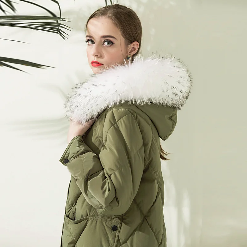 Новая зимняя куртка на 95% гусином пуху женское длинное пальто с капюшоном парки