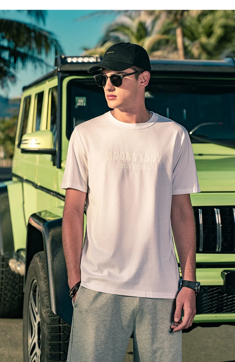 

YTX426 Men's heavy industry thorn casual simple letter basic short-sleeved T-shirt