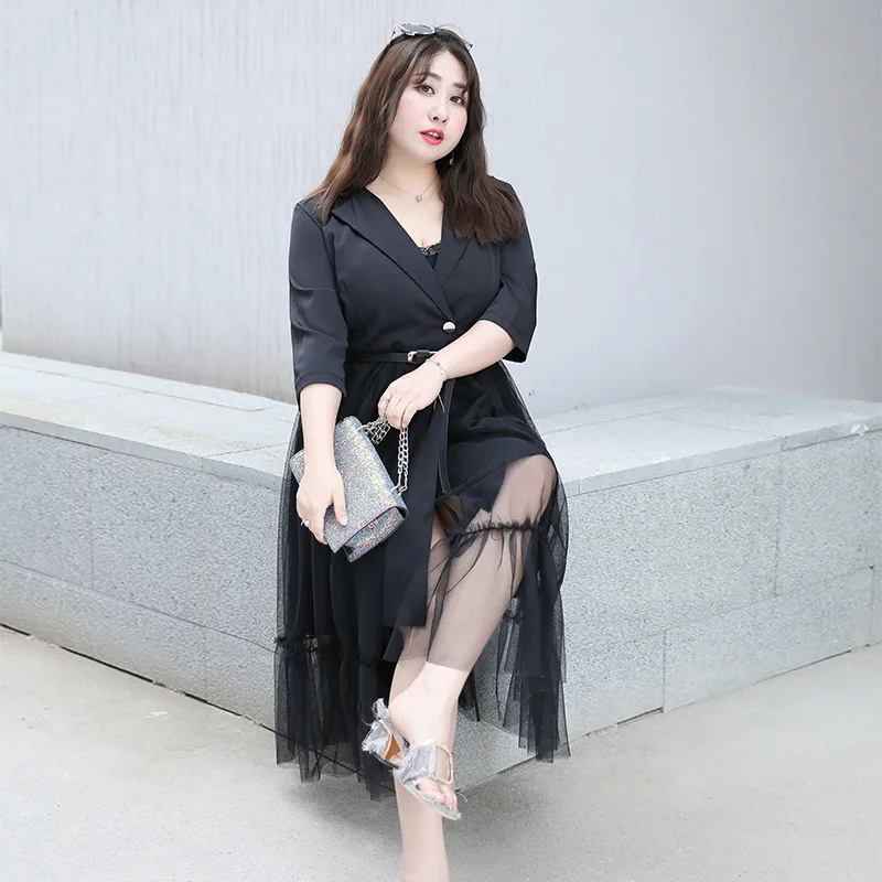 Новинка 2019 корейский стиль большой размер женский костюм воротник кружевное