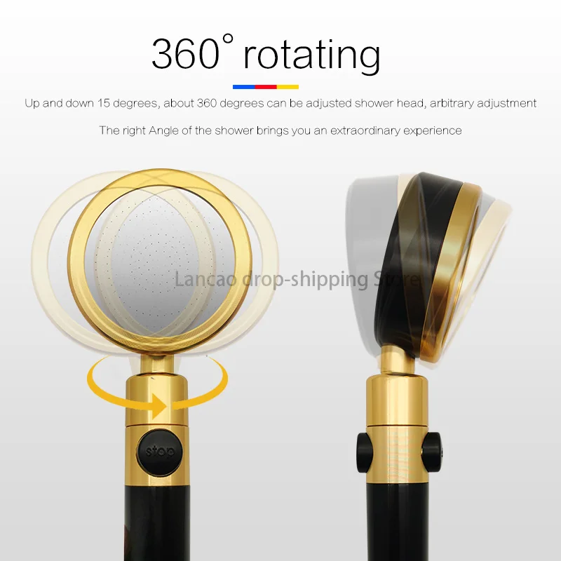 Насадка для душа высокого давления с кнопкой включения/выключения вращается на