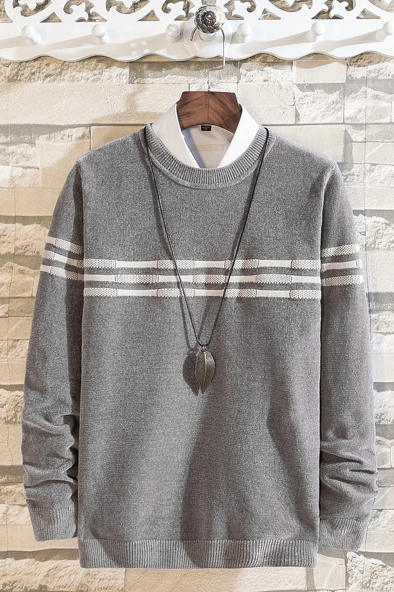 

New Autumn Casual Men's Sweater O-neck Striped Slim Sweater Sweater Pullover Loose Casual Men's Bottoming Shirt Men's L-4XL
