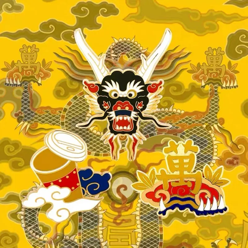 

Эмалированная брошь HOSENG, в китайском стиле, с изображением дворца, музея, Золотого Дракона, облаков, подарок на день рождения HS_514