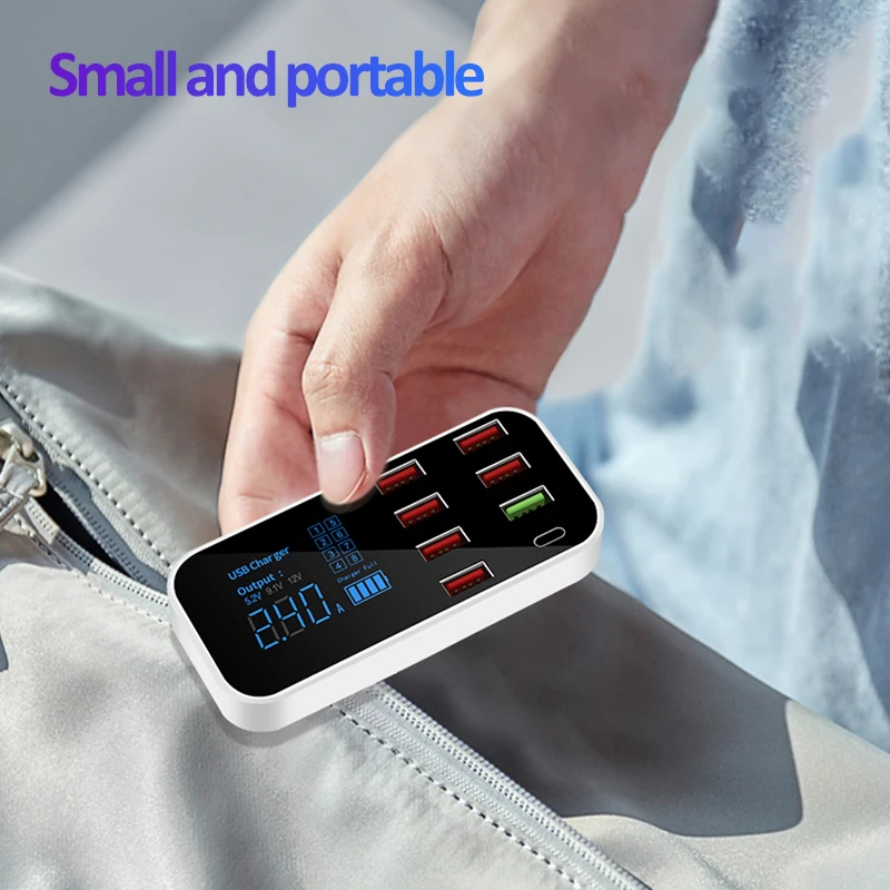 

40W 8 Ports USB Car Charger QC3.0 Fast Charging Phone Charger 2.4A Multi USB Socket with LED Display for iPhone Android Samsung