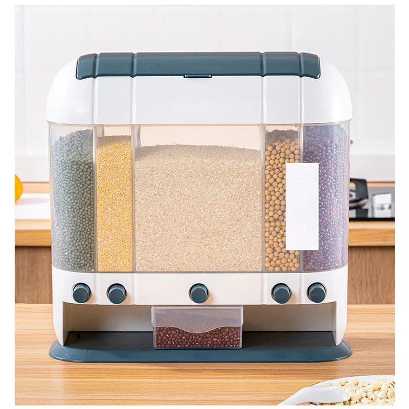 

5 In 1 Kitchen Durable Storage Box Miscellaneous Grains Rice Bucket Sealed Moisture-proof Plastic Storage Tank