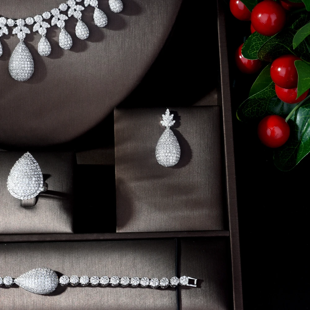 HIBRIDE Bijoux Femme Ensemble, Свадебные Ювелирные наборы для женщин, сверкающий AAA циркон, медь, Модный Ювелирный Набор для подружки невесты, N-1125