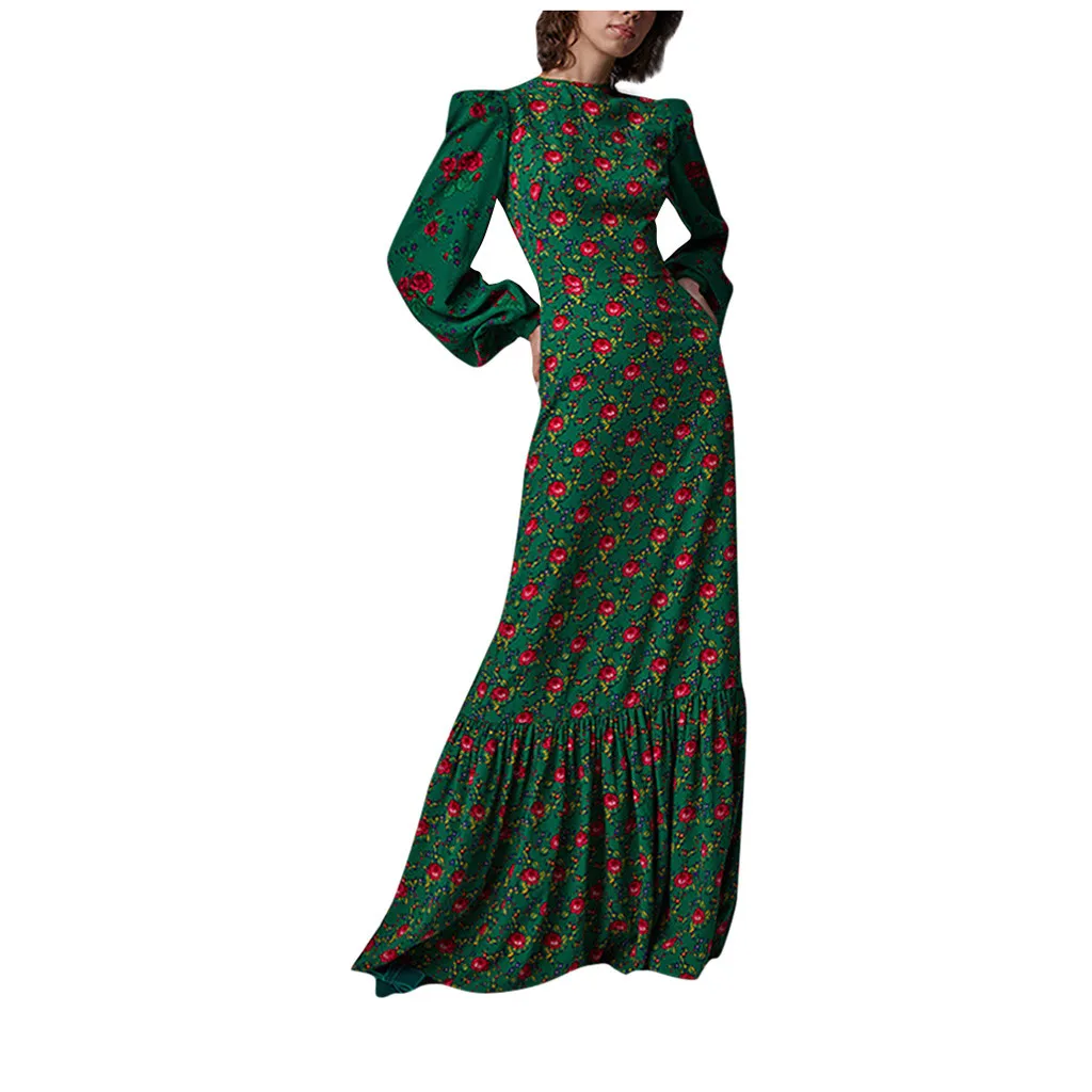 Модное тонкое приталенное вечернее платье в стиле ретро с воротником и принтом