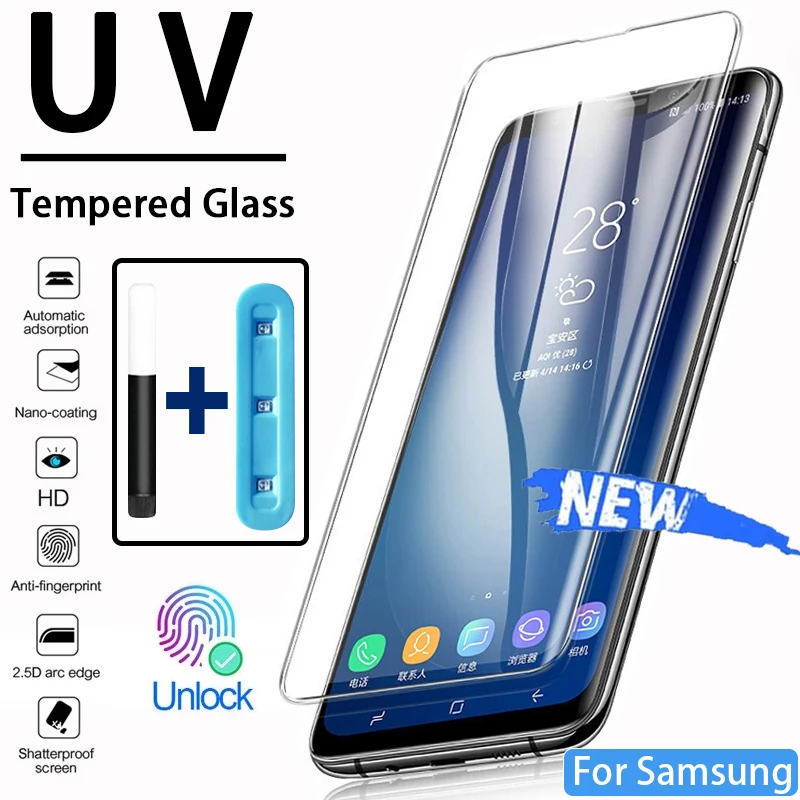УФ протектор экрана из закаленного стекла для Samsung Galaxy S21 ультра S10 плюс S20 S9 Note20 E S