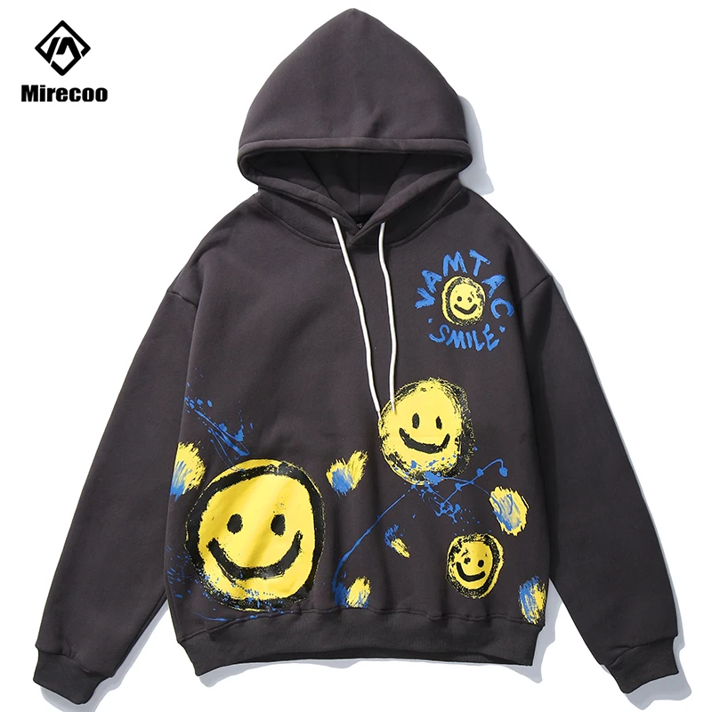 Мужская винтажная Толстовка в стиле хип-хоп с принтом смайлика толстовка