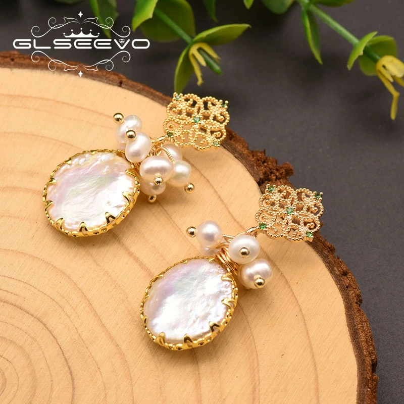 Женские серьги подвески GLSEEVO белые в стиле барокко с жемчугом и кисточками