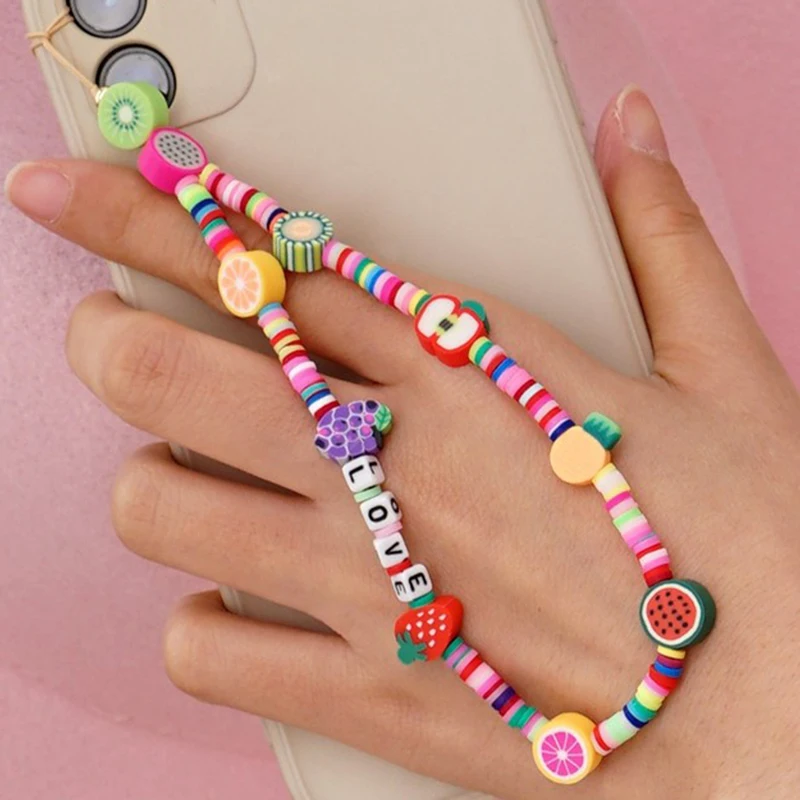 

Colorful Fruit Chain For Phone Mobile Heart Smile Chains Cord Lanyard for Women Fashion Accessories Wholesale Trend 2021 New