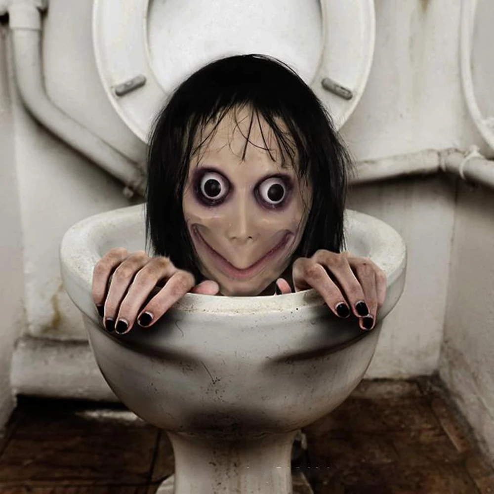 

Horror Head Halloween Scary Momo Mask Hacking Game Horror Latex Mask Full Head Momo Mask Big Eye With Long Wigs