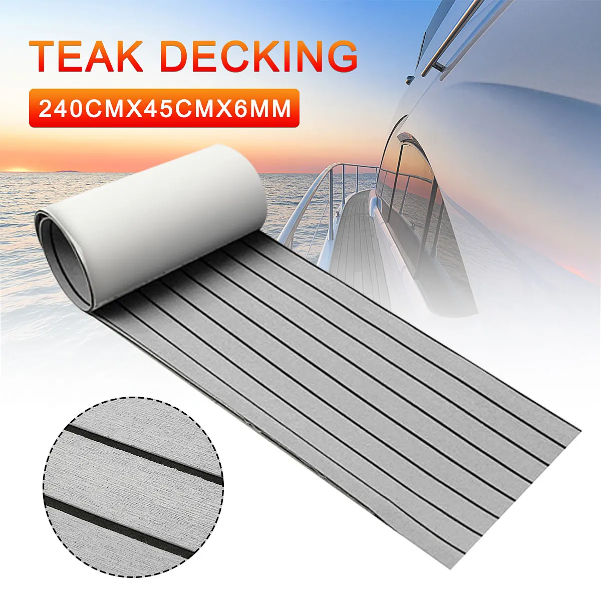 

240x45x0.6cm Self-Adhesive EVA Foam Boat Marine Flooring Faux Teak Decking Sheet Striped Yacht Mat Non-slip RV Floor Mat
