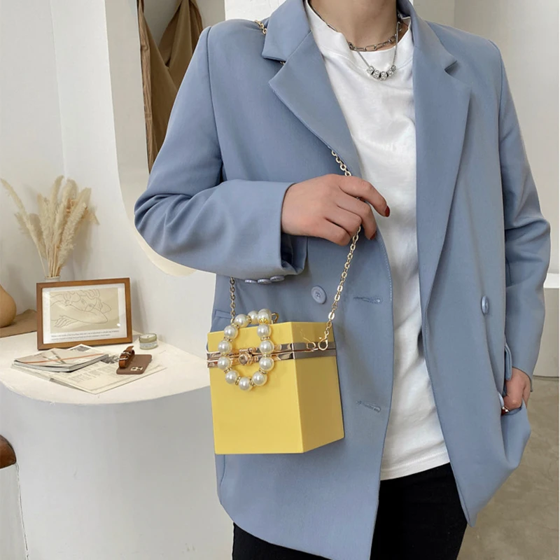 

Summer Pearl Handle Candy Color Box Handbags Trendy Ladies Mini Designer PVC Shoulder Purses 2021 Elegant Mujer Messenger Bolsa