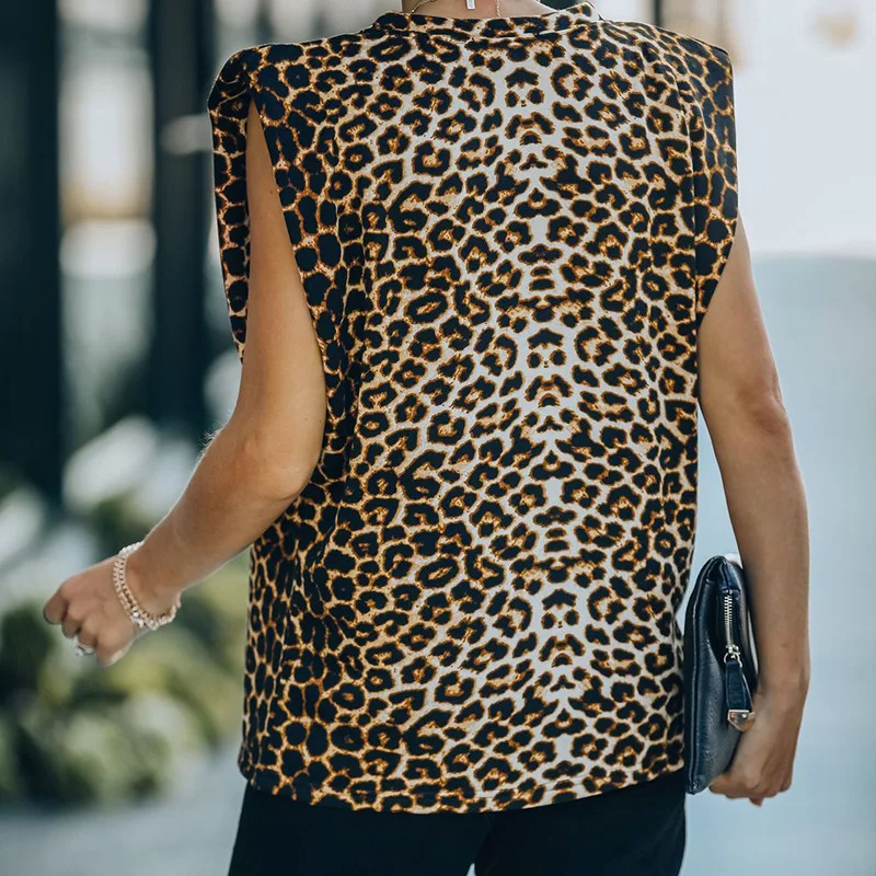 

DISEYAR Leopard Print T-Shirt Shoulder Padded Top Female Loose Vest O-Neck Summer Clothes For Women Casual Streatwear Crop Tops