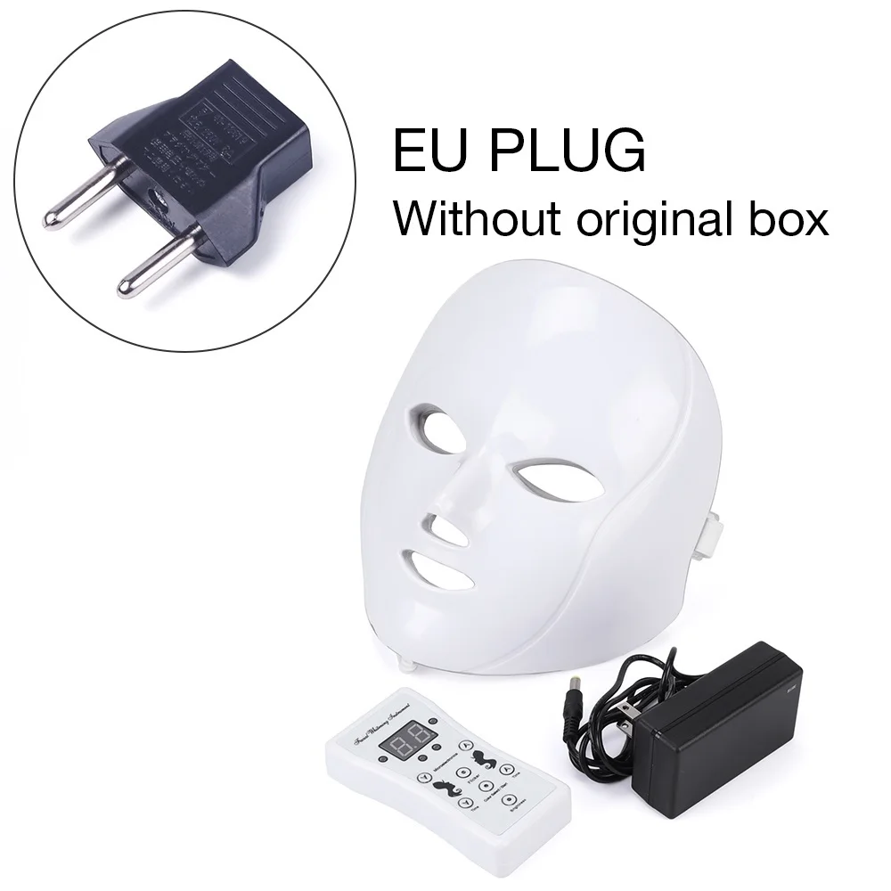EU PLUG without BOX 7 цветов светодиодный аппарат для ухода за кожей лица против морщин устройство для удаления акне Красота спа устройство омоложение кожи белый маска для лица - Цвет: EU PLUG without BOX