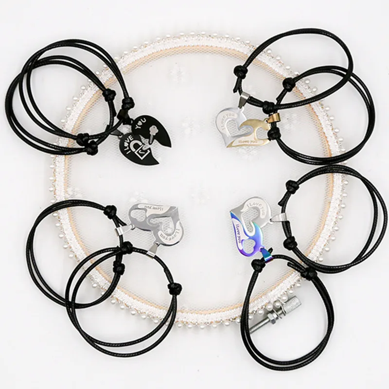 New Couple Bracelets for Lovers Colorful Stainless Steel Two Halves Heart Charm Paired Bracelet Fashion Jewelry Gifts