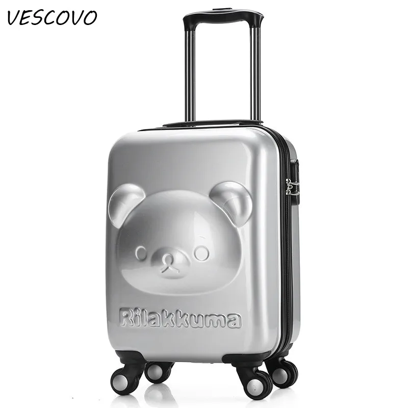 VESCOVO 18 дюймовый мультяшный Детский чемодан на колесиках медведь jingle cat сумка для