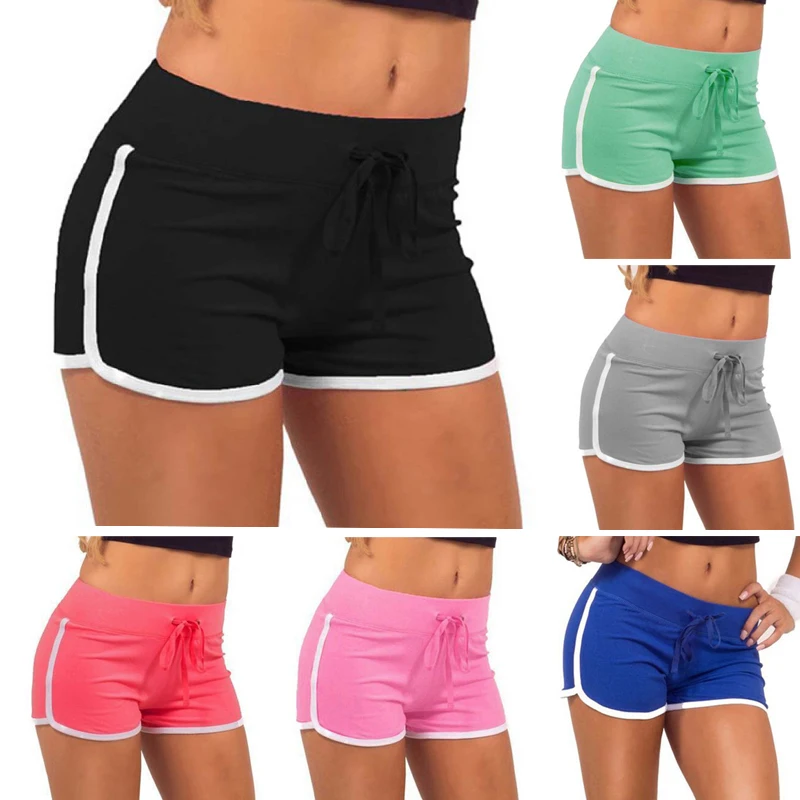 

Summer Leisure Women Shorts Contrast Binding Side Split Elastic Waist Loose Casual Shorts Yo-Ga Short Feminino