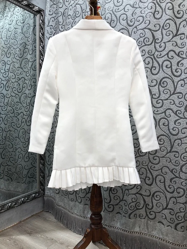 

Fashion 2021 Autumn Blazer Jacket High Quality Women Notched Collar Ruffle Floral Patchwork Long Sleeve White Coat Blazer Ladies