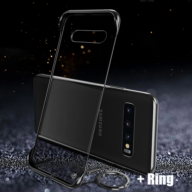 ZBlack Чехол для samsung Galaxy S10 Note 10+ Plus A10 A30 A20 A70 A7 A50 покрытие прозрачное Безрамное жесткое покрытие из поликарбоната кольцо на палец - Цвет: ZBlack