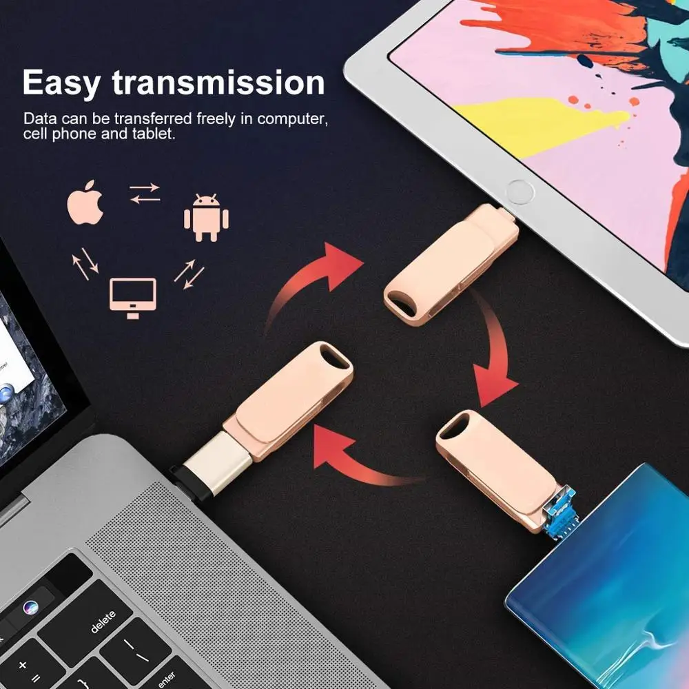 Usb 256 ГБ 3 в 1 USB флеш-накопитель 128 для iPhone/PC/Android ручка серии 0 Memoria Stick с адаптером typc-c