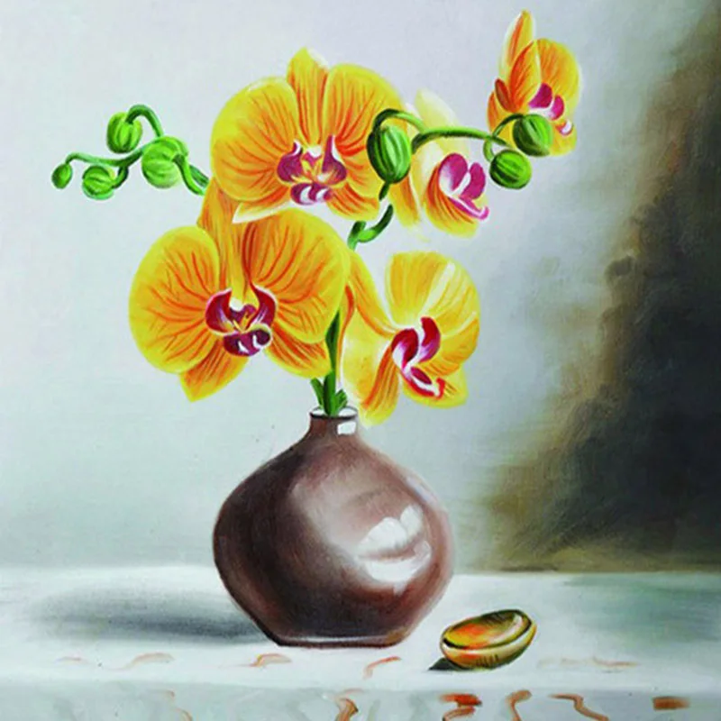 

5d DIY Full Square Round Diamond Painting Phalaenopsis Diamond Embroidery Vase Drill Mosaic Handmade Gift Wall Art Decor H13