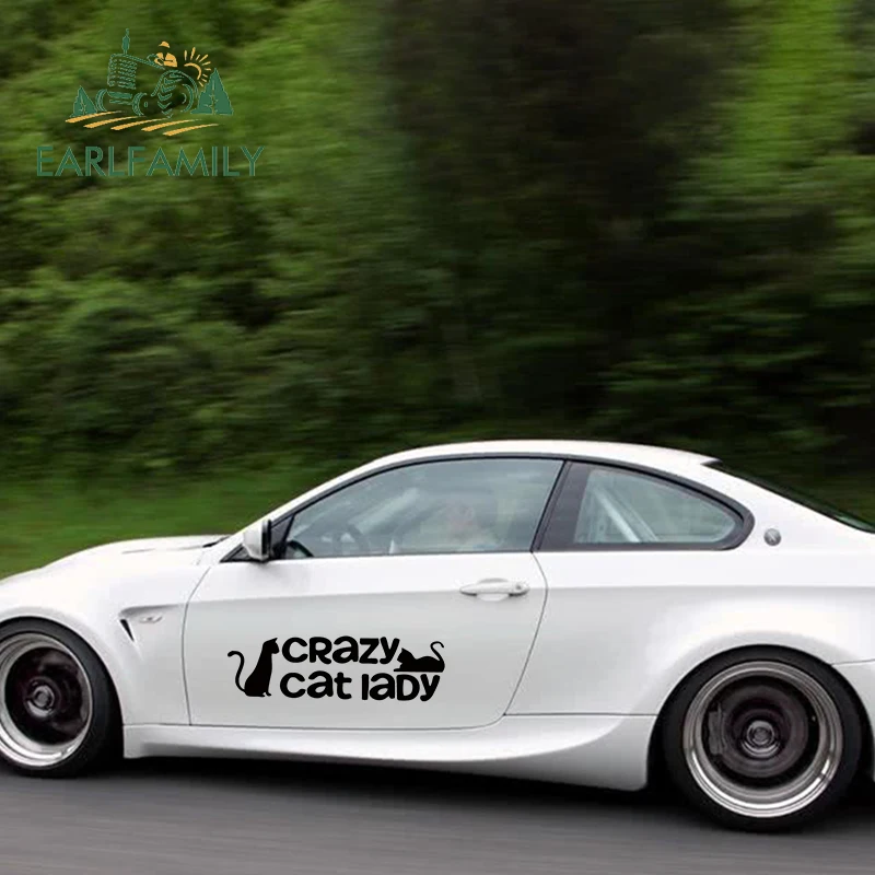 

EARLFAMILY 58cm x 17.4cm Crazy Cat Lady Car Van Door Bodywork Vinyl Sticker Reflective Big Car Stickers Waterproof Decal