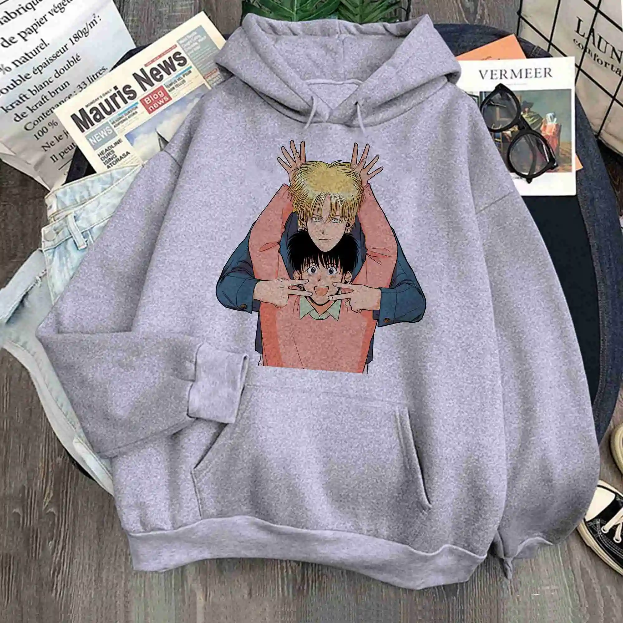 

Женская Повседневная Толстовка Оверсайз с капюшоном, принтом бананов, рыбок, ясеня, рысь, Eiji Okumura