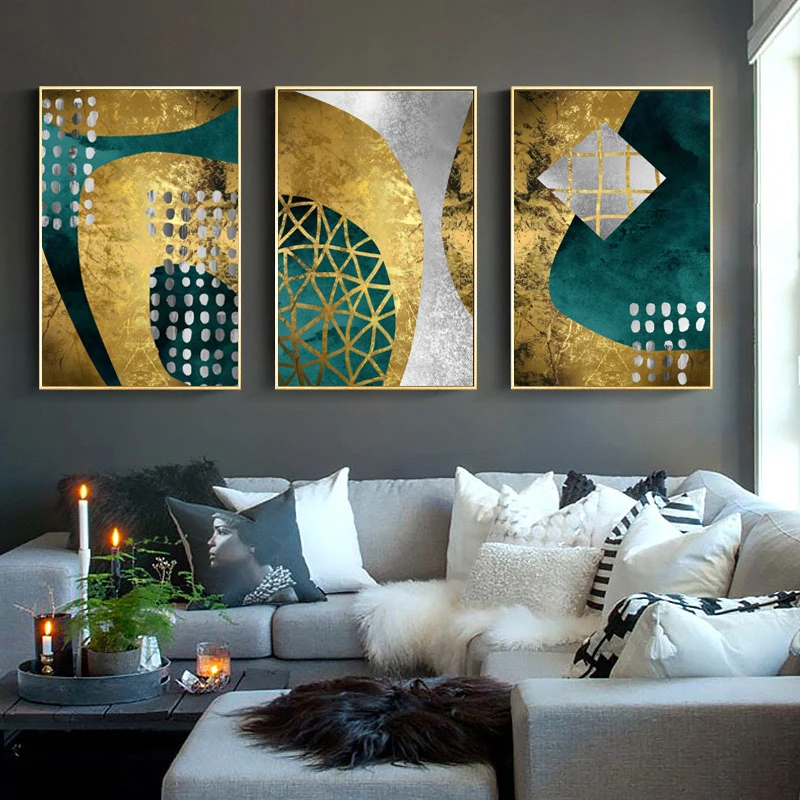 Креативные золотые и синие Абстрактные Художественные плакаты репродукции