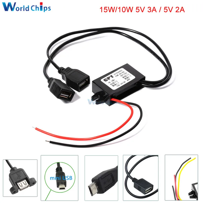 12V to 5V 2A 3A 10W 15W DC-DC Step Down Buck Converter Power Supply Module Mini USB Micro USB Adapter for Car Male Female USB