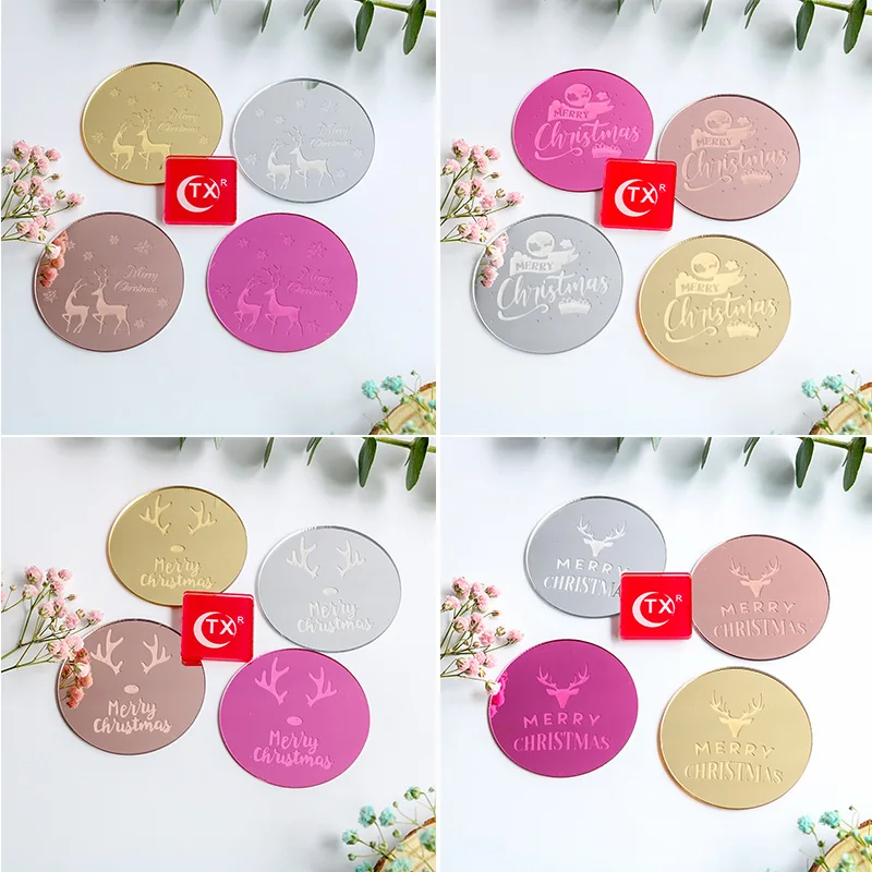

New Elk Merry Christmas Acrylic Cake Toppers 5cm Gold Xmas Cupcake Topper for Baby Happy New Year Party Cake Decoration Supplies