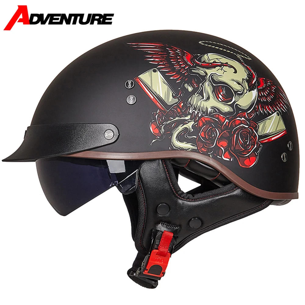 

Casco Moto Motorcycle Helmet Vintage Four Seasons DOT Certification Half Helmet Biker Motorbike Open Face Helmet Motocross