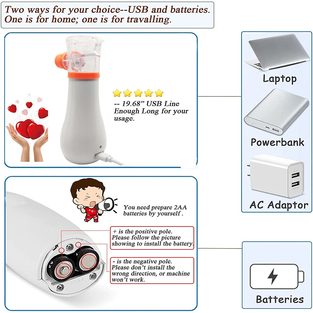 

Mini Handheld Inhaler Nebulizer Portable USB Medical Nebuliser Compressor Machine Ultrasonic Mesh Steaming Devices for Kid Adult